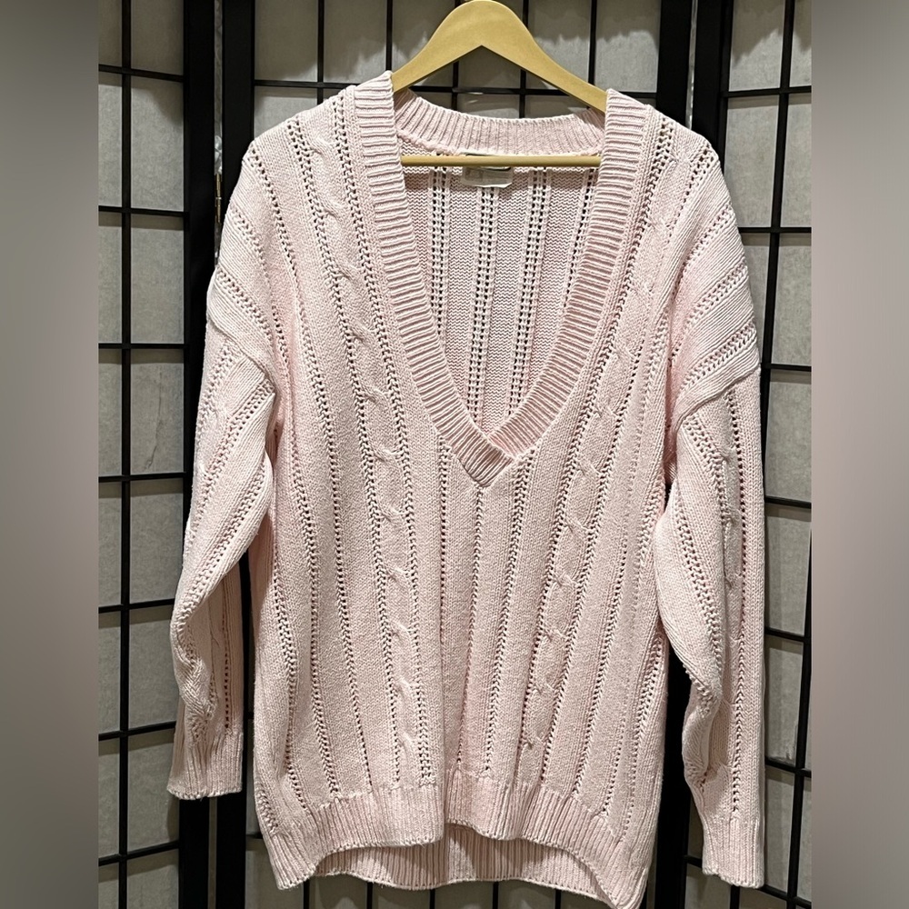 VINTAGE Britches Pink COTTON CABLE Knit Sweater, MADE IN THE USA, WOMEN SIZE XL